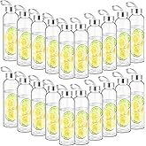 Zubebe Reusable Clear Water Bottles Bulk with Stainless Steel Leak Proof Lids Sports Bottles with Nylon Camying Strap for Party Gift Water Milk Smoothie Juice Beverage