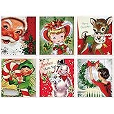 Whaline 6Pcs Christmas Swedish Dishcloths Retro Santa Snowman Cotton Kitchen Towel Reusable Absorbent Dish Towel for Home Party Housewarming Cleaning, 7.7 x 6.9 Inch