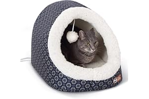 K&H Pet Products Thermo-Pet Cave Heated Cat Bed for Large Cats, Indoor Heated Warming Bed for Dogs & Cats, Covered Cave Pet Tent, Collapsible, Machine Washable, Safety Listed - 17 X 15 X 13in Navy