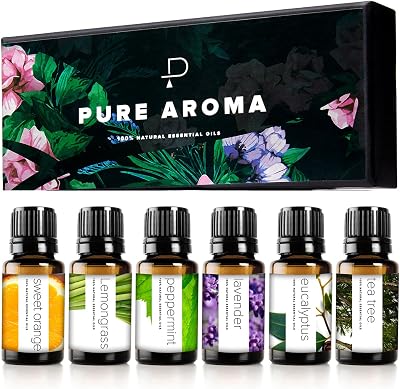 Pure Aroma 100% Pure Essential Oils Kit 6 x 10ml Lavender Tea Tree Eucalyptus