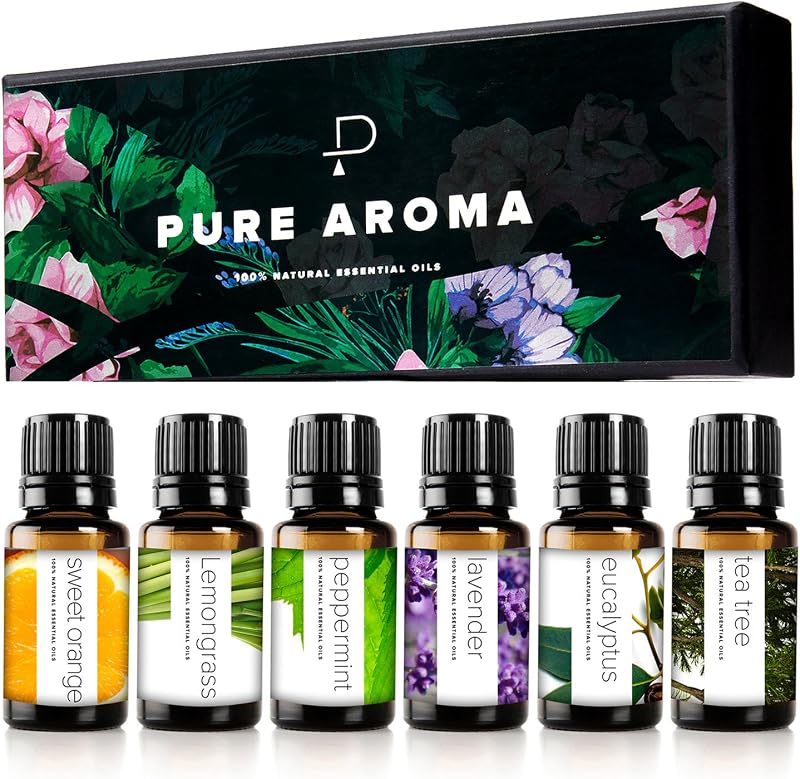 Pure Aroma 100% Pure Essential Oils Kit 6 x 10ml Lavender Tea Tree Eucalyptus