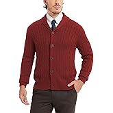 Kallspin Men's Wool Blend Cardigan Sweater Cable Knit Shawl Collar Cardigan Button Down Classic Knitwear