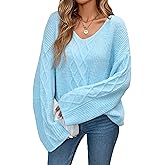 BreathSunny Womens Oversized V Neck Cable Knit Sweater Spring 2026 Casual Lightweight Ladies Long Sleeve Pullover Sweaters