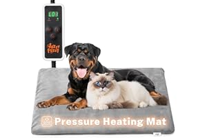 Jazzy Fuzzy Large Pressure Activated Pet Heating Pad, Ajustable Temperature and Timer, 35x24in, Smart Thermostat, Waterproof Dog Cat Whelping Supplies Heated Mat Indoor with 79in Power Cord