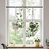 Bamworld Window Plant Hanger Indoor Adjustable Hanging Planters for Indoor Plants Spring Tension Rods 27''-51'' No Drilling Expandable Hanging Plant Holder for Hanging Basket for Balcony Decor(Black)
