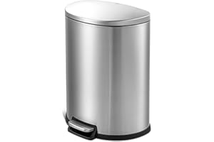 QUALIAZERO 50L/13Gal Heavy Duty Hands-Free Stainless Steel Commercial/Kitchen Step Trash Can, Fingerprint-Resistant Soft Close Lid Trashcan, 13Gal, D Shape