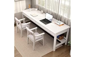 Extra Large Office Desk Wooden Double Computer Desk with 2 Drawers and Storage Shelves, Study Writing Table for Home Workstat