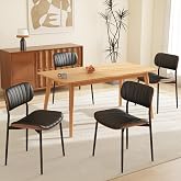 Gentlemoods PU Leather Dining Chairs Set of 4 with Walnut Bentwood, Black | Mid-Century Modern Upholstered Kitchen Chairs, Walnut Bentwood Backrest &amp; Metal Legs Adjustable Feet for Kitchen Dining Room