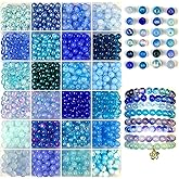 1320pcs Glass Beads for Jewelry Making, 24 Assorted Colors Series 6mm Crystal Beads for Friendship Bracelets, DIY Crafts, Earring Necklace, Wine Charms Suncatchers, Blue Color