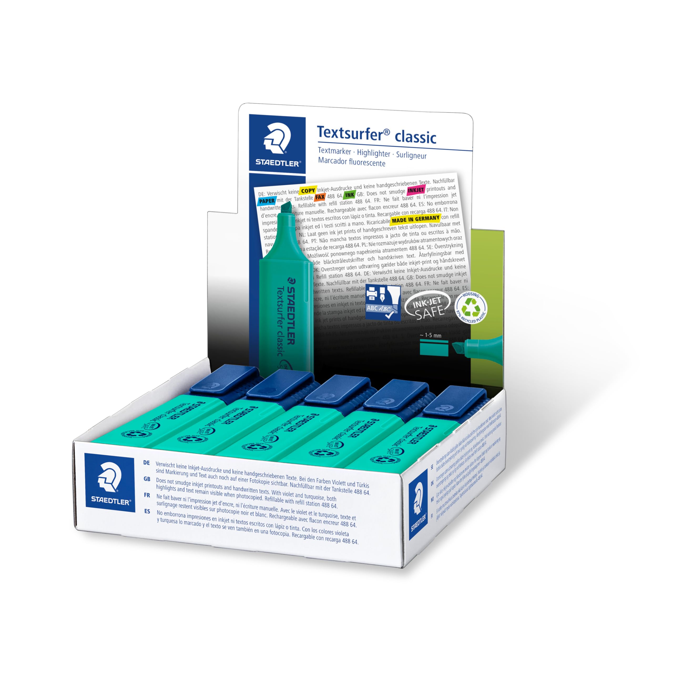 STAEDTLER 364-35 Textsurfer Classic Highlighter - Turquoise (Box of 10)