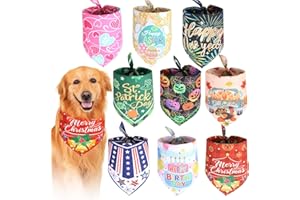 COMSUN 9 Pack Dog Bandanas, Polyester Dog Bandana Bulk for Boy Girl, Pet Scarf Washable, Holiday Pattern
