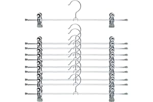 Mawa by Reston Lloyd Non-Slip Space-Saving Clothes Hanger for Pants & Skirts with Two Clips, Style K/40D, Set of 10, 15 3/4" 