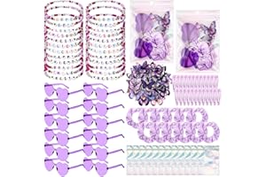 Quelay Kpop 134 Pcs Disco Party Favors Popular Singer Party Friendship Gift Set Birthday Bracelets Sunglasses Satin Scrunchie Clips Stickers Bags for 80s Y2k Fans Women Girls(Heart,Purple)