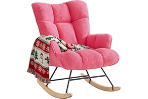 Zedachica Rocking Chair Nursery Teddy Rocking Accent Chair Upholstered Glider Rocker Armchair Comfy Side Chair Padded Seat wi