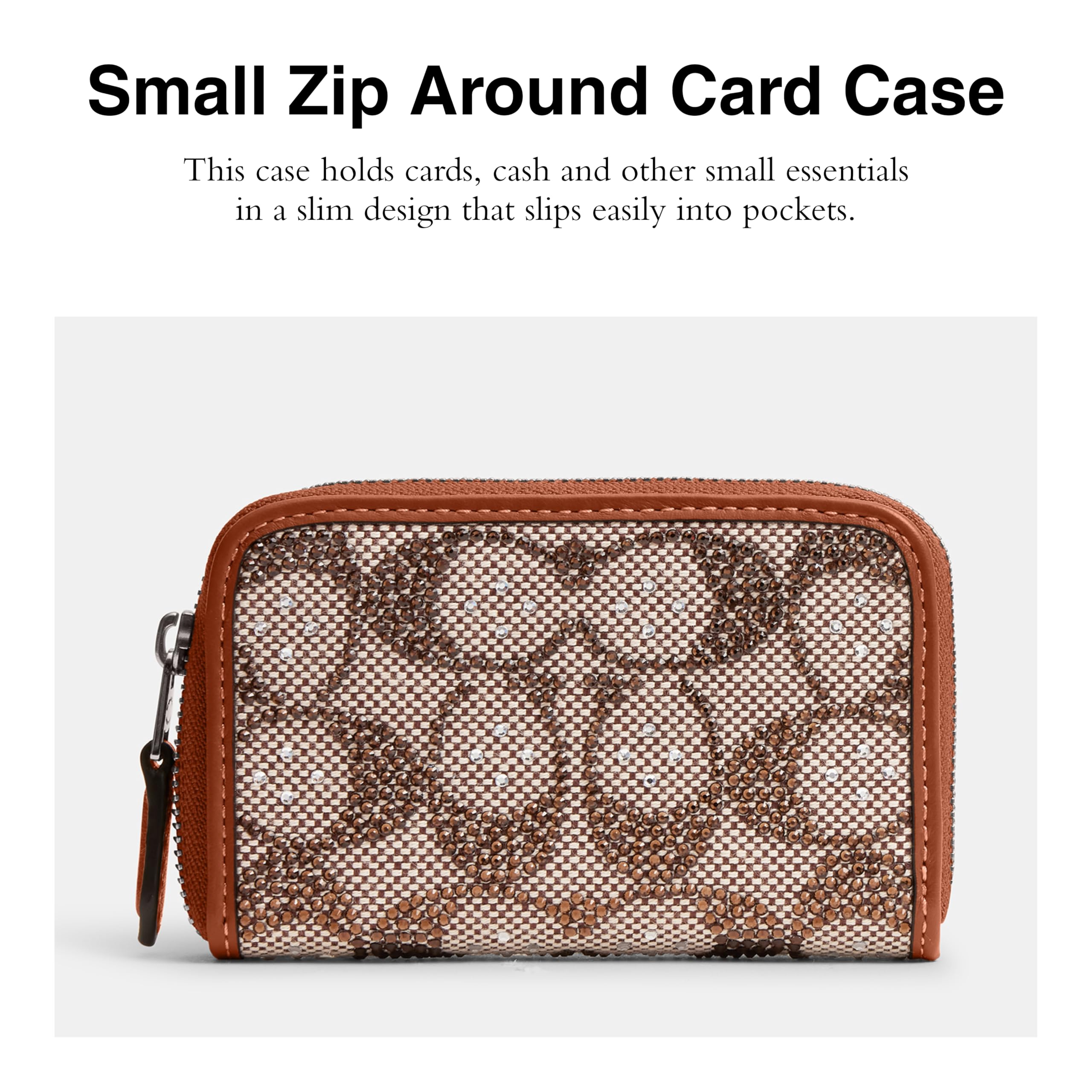 Coach Women's Crystal Signature Jacquard Small Zip Around Card Case