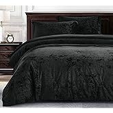 Chezmoi Collection Lux 3-Piece Black Velvet Comforter Set King Size, All Season Lush Plush Velvet Bedding Set with Soft Washed Microfiber Reverse