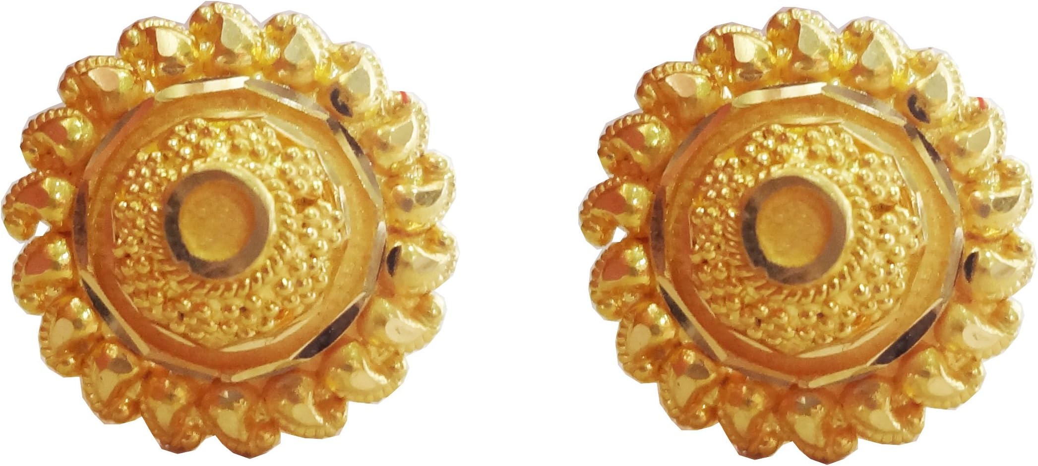Satfale Jewellers Certified Round Design Solid 22K Indian Handmade Yellow Fine Gold Stud Earrings