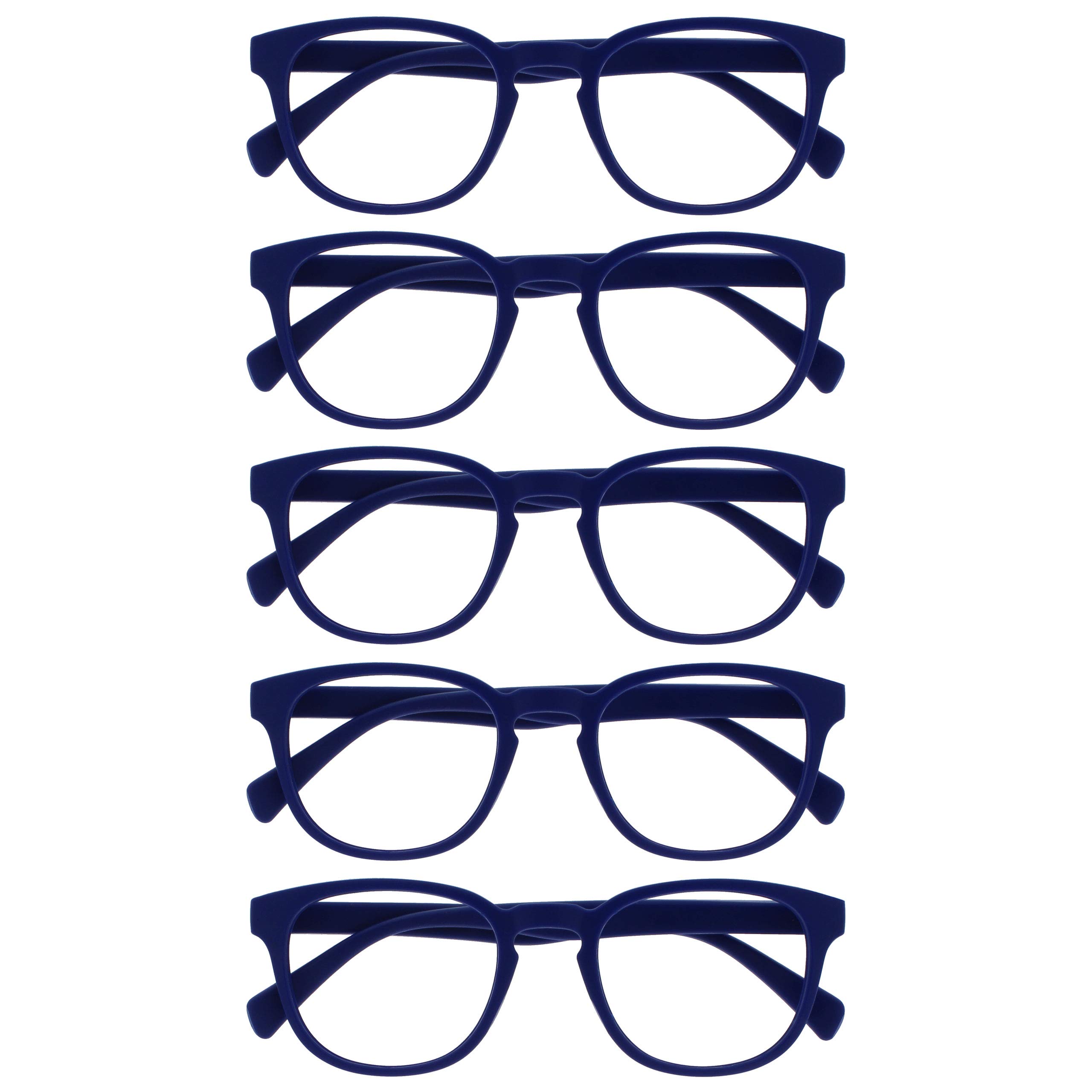 OPULIZE POP Reading Glasses for Women Men,Scratch Resistant Round Matt Frame with Spring Hinges, Blue +2.50 (Pack of 5)