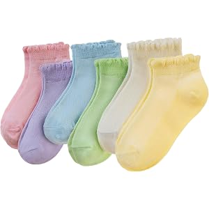Velice Girls Ruffle Socks White School Uniform Dress Lace Cotton Frilly Dress Ankle Socks 6 Pairs