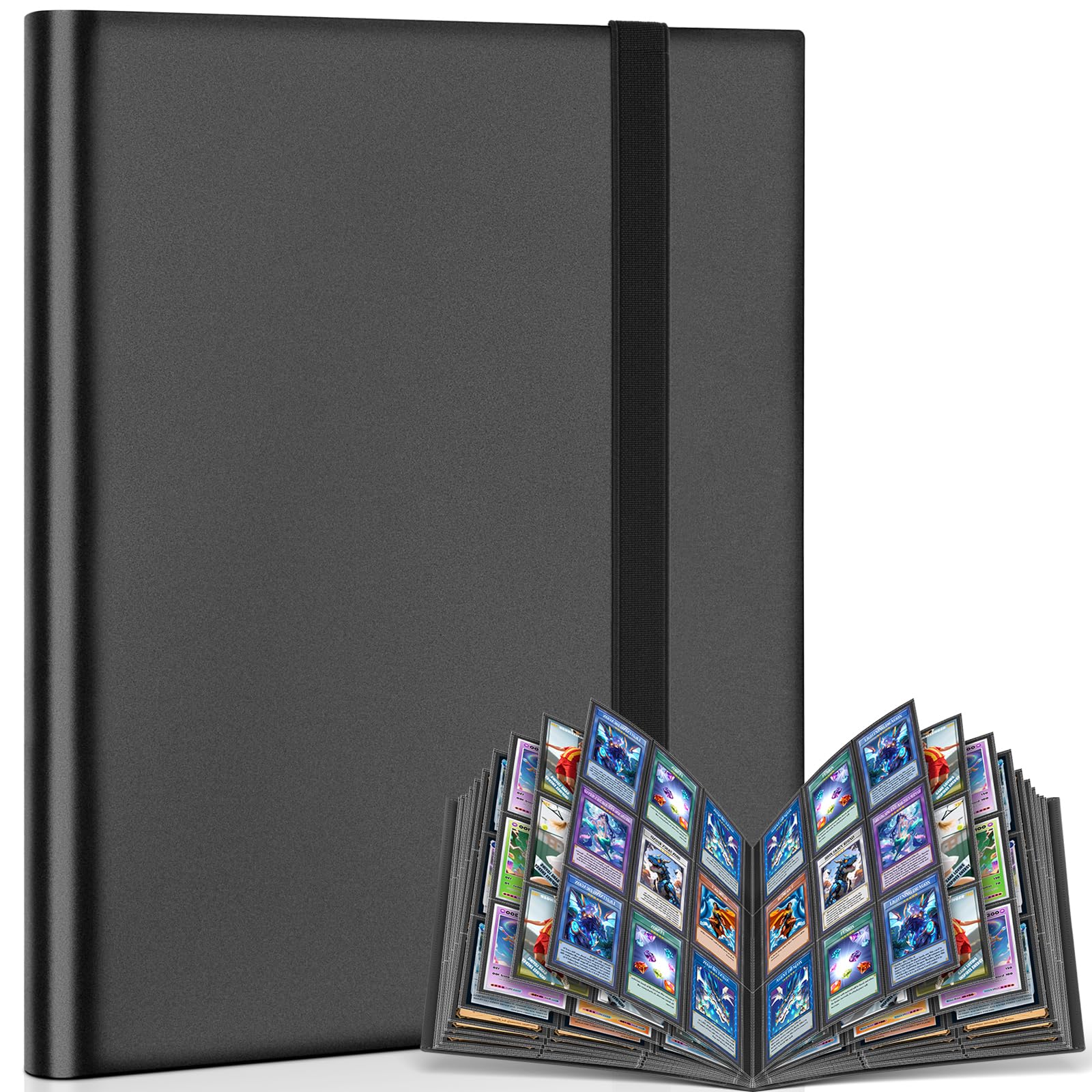 9 Pockets Trading Card Binder Storage, 360 Pockets Collectible Trading Card Album with Elastic Strap Side Loading Card Folder Sport Card Binder for MTG, TCG, Baseball, Football Cards (Black)