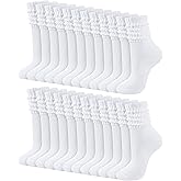 Shihanee 12 Pairs Women Slouch Crew Socks Neutral Aesthetic Ribbed Knit Baggy Scrunch Stacked Tube Boot Socks for Daily Wear