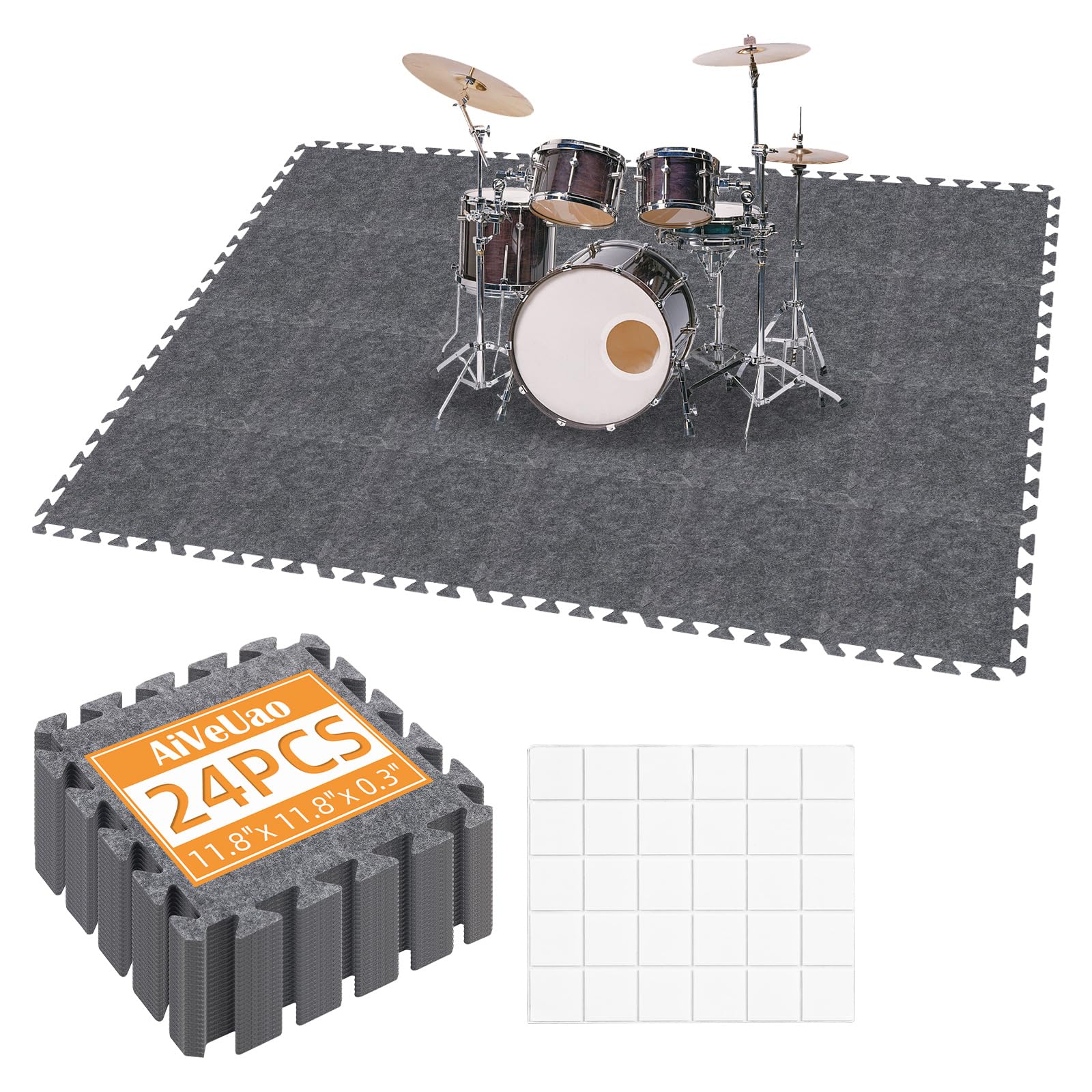 Photo 1 of 24Pcs Sound Absorbing Interlocking Floor Mats, 11 x 11 x 0.3 Inch High Density Piano Carpet Drum Rug, Non-Slip Anti Vibration Soundproof Pads, Grey