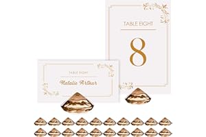 Pretty Display Gold Diamond Table Number & Place Card Holders - Set of 20 Sturdy Acrylic Luxe-Gold Translucent Name Card Hold