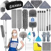 HLWDFLZ Microfiber Duster Kit 27pcs with 30 to 100 in Extension Pole, Grey | Wall Cleaner Mop, Washable and Bendable Feather Duster for Cleaning Ceiling Fans, High Ceilings, Cobwebs, Blinds