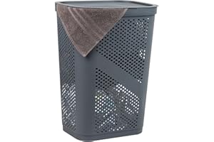 Mind Reader 60L Slim Laundry Hamper, Clothes Basket, Lid, Ventilated, Plastic, 17.25"L x 13.75"W x 23.5"H, Gray
