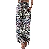KISSMODA Womens Palazzo Lounge Pants Drawstring Elastic Waist Wide Leg Pants with Pockets Casual Boho Trousers