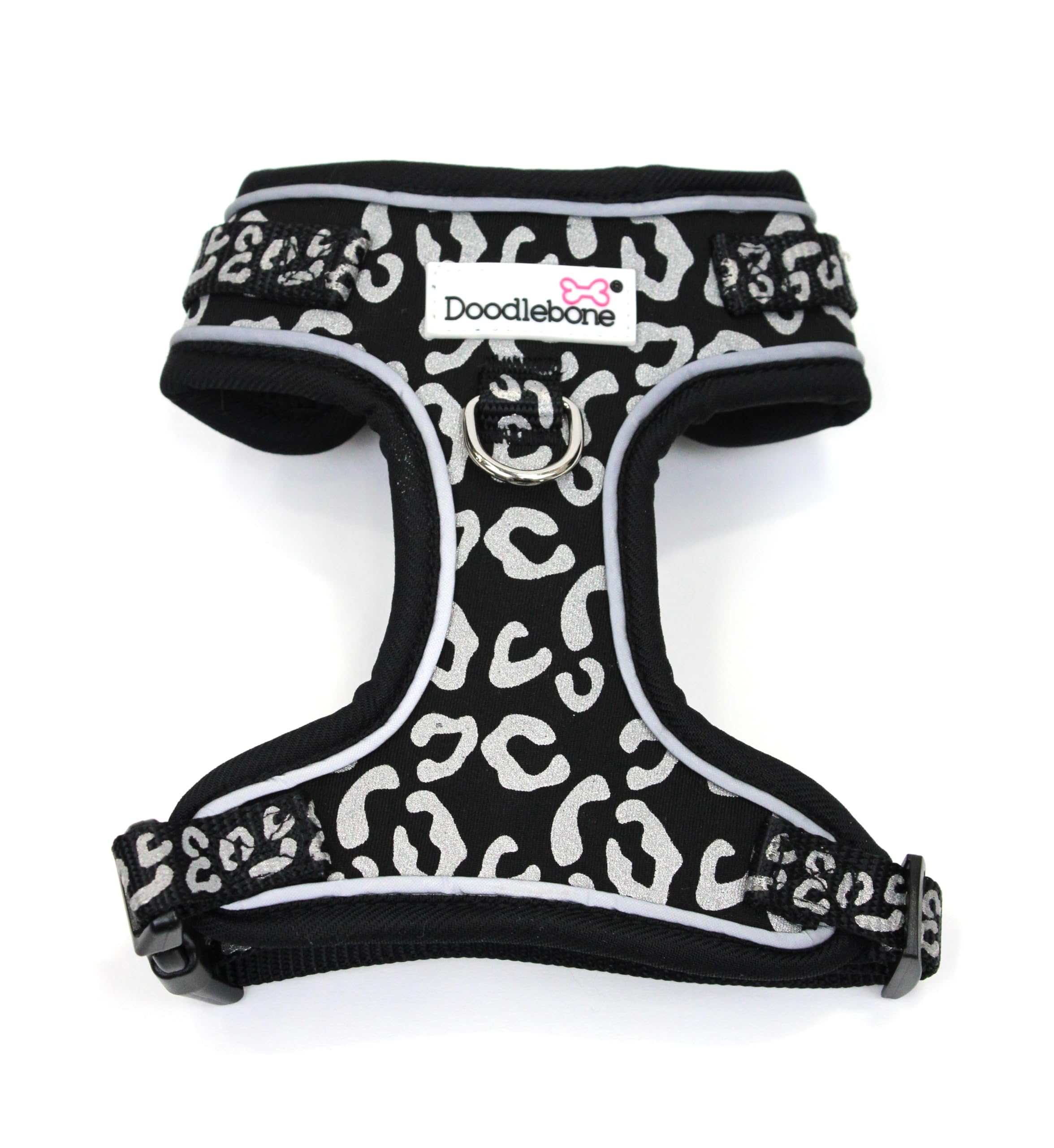 Doodlebone - Adjustable Airmesh Harness - Over Head Dog Harness with Adjustable Neck and Chest, Dual D Rings, Breathable Mesh and Reflective Trim for Walkies - Size 2-3 - Coal Leopard Reflective — image 1