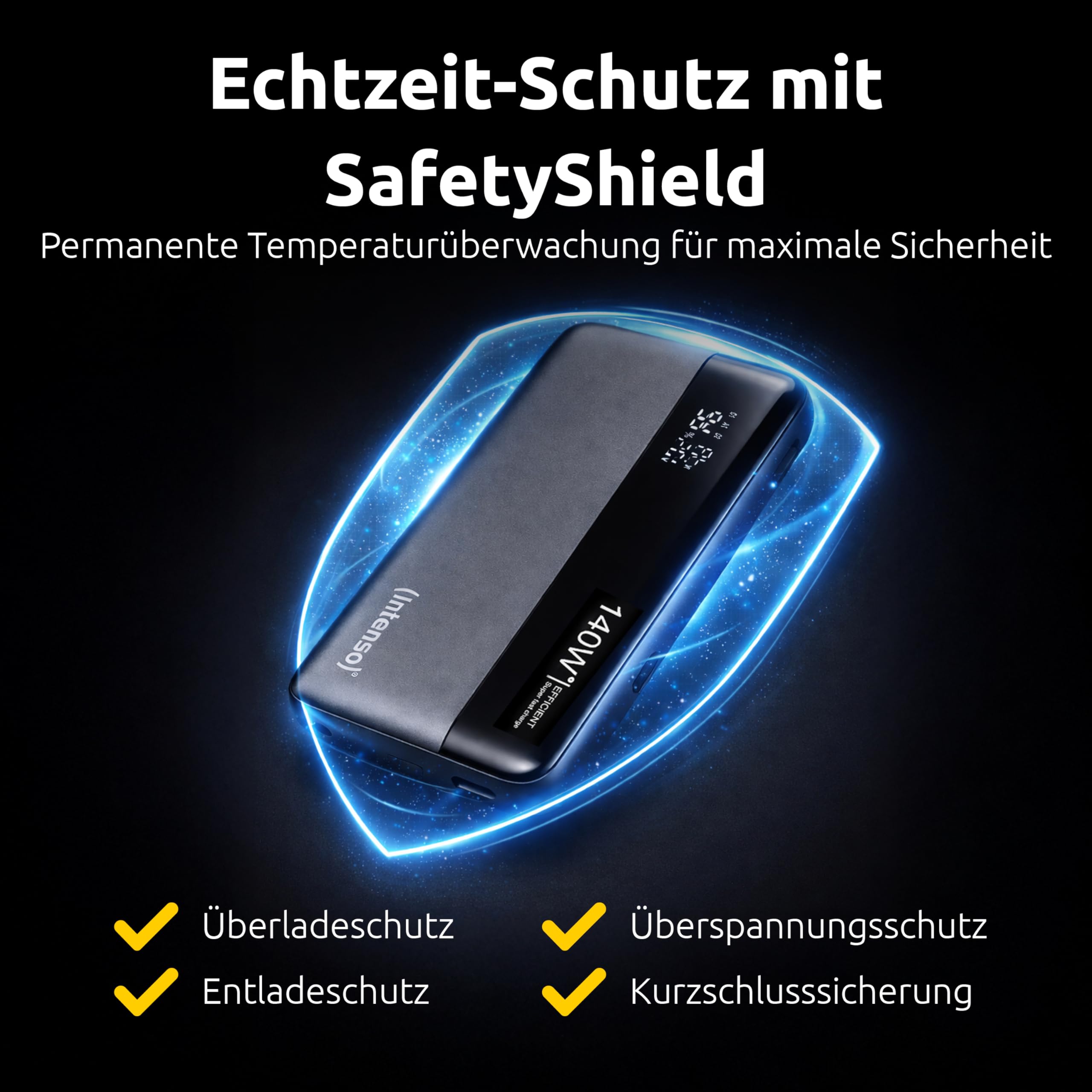 Intenso Powerbank HE25000 140W Power Delivery, 25000mAh Externer Akku, Schnellladung für MacBook, iPhone, Samsung Galaxy, iPad – USB-C Kabel & Transporttasche inklusive 9