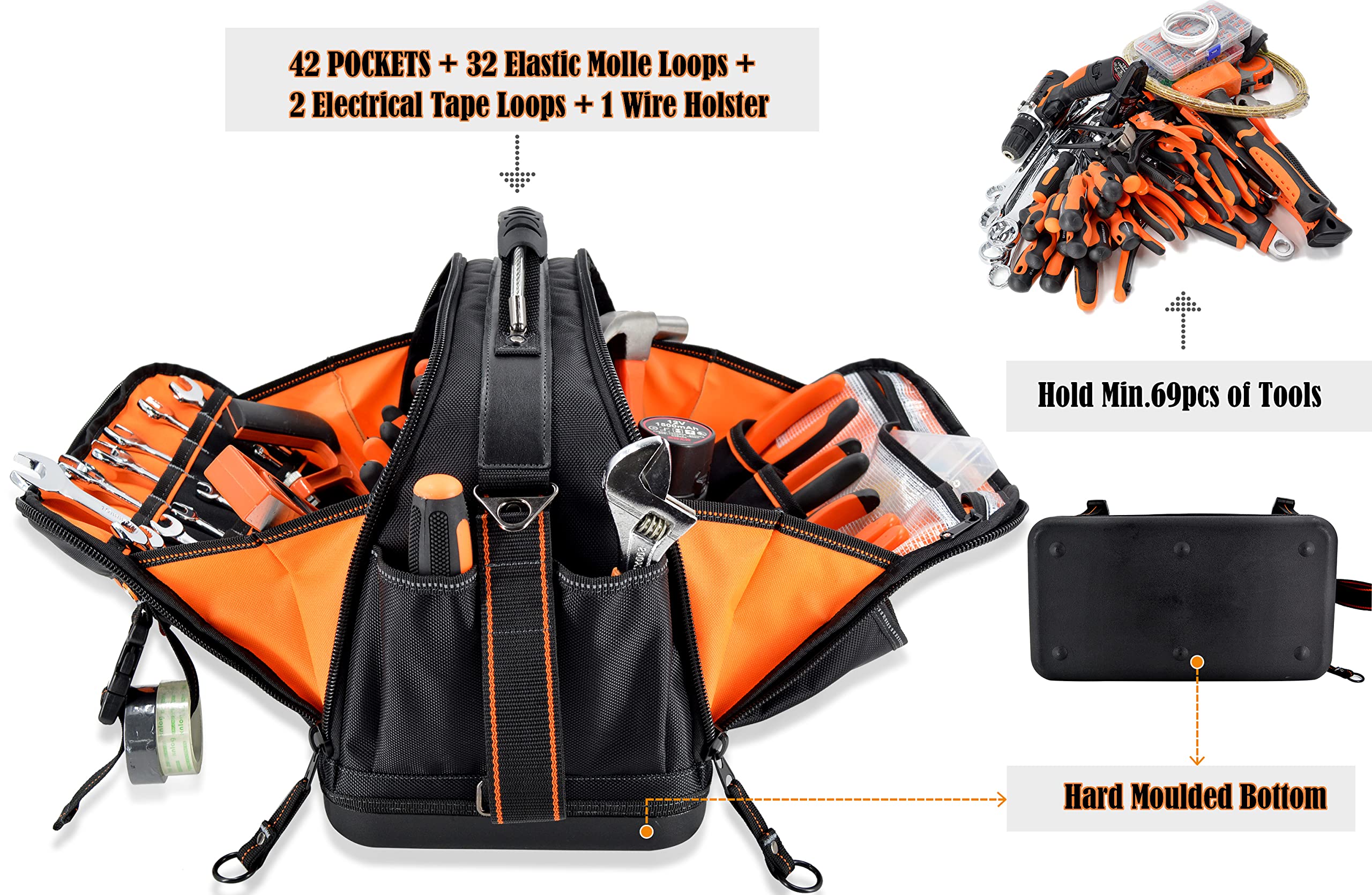 WELKINLAND 42-Pocket Tool Organizer - HVAC & Electrician's Waterproof Tool Tote