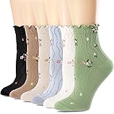 bropapa Womens Ruffle Crew Socks Vintage Patterned Ankle Casual Fashion Dress Sock Cute Lettuce Floral Socks 5/6 Pack