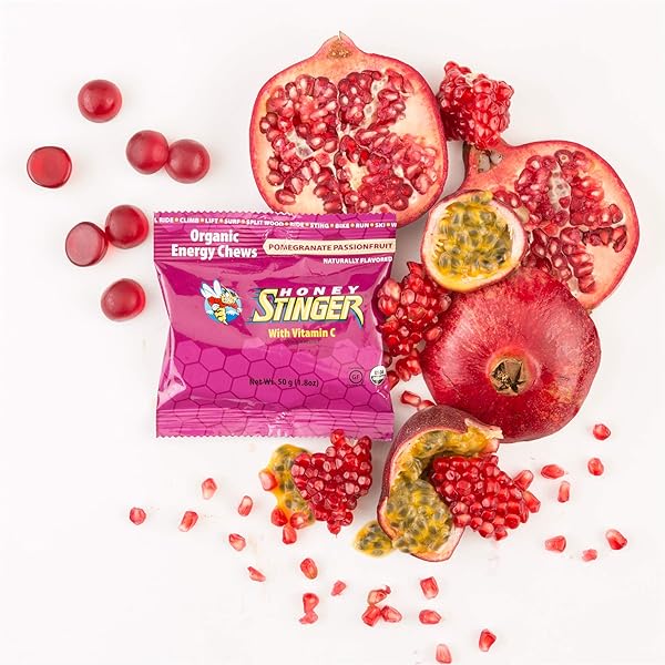 HONEY STINGER ORGANIC ENERGY CHEWS, POMEGRANATE PASSIONFRUIT, 1.8 OUNCE