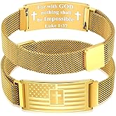 DuoDiner Easter Basket Stuffers -American Flag/Flag Cross Bracelet for Men Boys,Stainless Steel Bible Verse Bracelet Jewelry Gifts for Men Boys