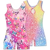 Taubow 2 Packs Gymnastics Leotards for Girls Toddler Dance Biketards Tumbling Outfit Rainbow Biketard with Shorts