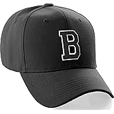 Classic Baseball Hat Custom A to Z Initial Team Letter, Black Cap White Black