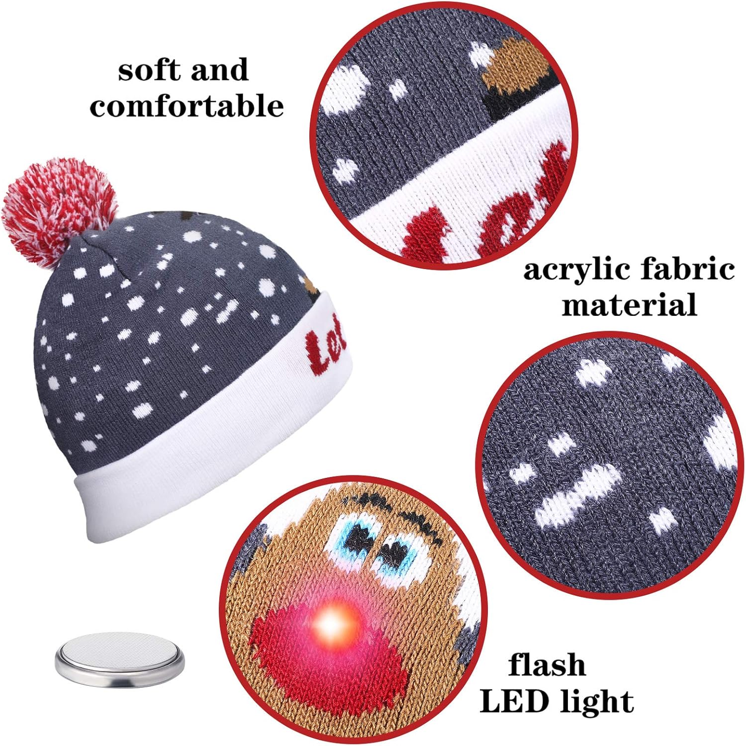 Geyoga 6 Pieces LED Christmas Hat LED Lights Sweater Hat Unisex Winter Beanie Knit Cap with 6 Colorful LED Lights for Christmas Holiday Party Supplies at  Women’s Clothing store