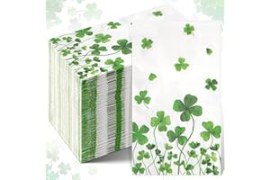 JECTIVS 100Pcs St. Patrick's Day Napkins Decorations,Disposable Irish Shamrock Green Lucky Clover Paper Dinner Hand Towel Napkins for Spring Home Bathroom Wedding Holiday Birthday St. Patrick's Party Supplies