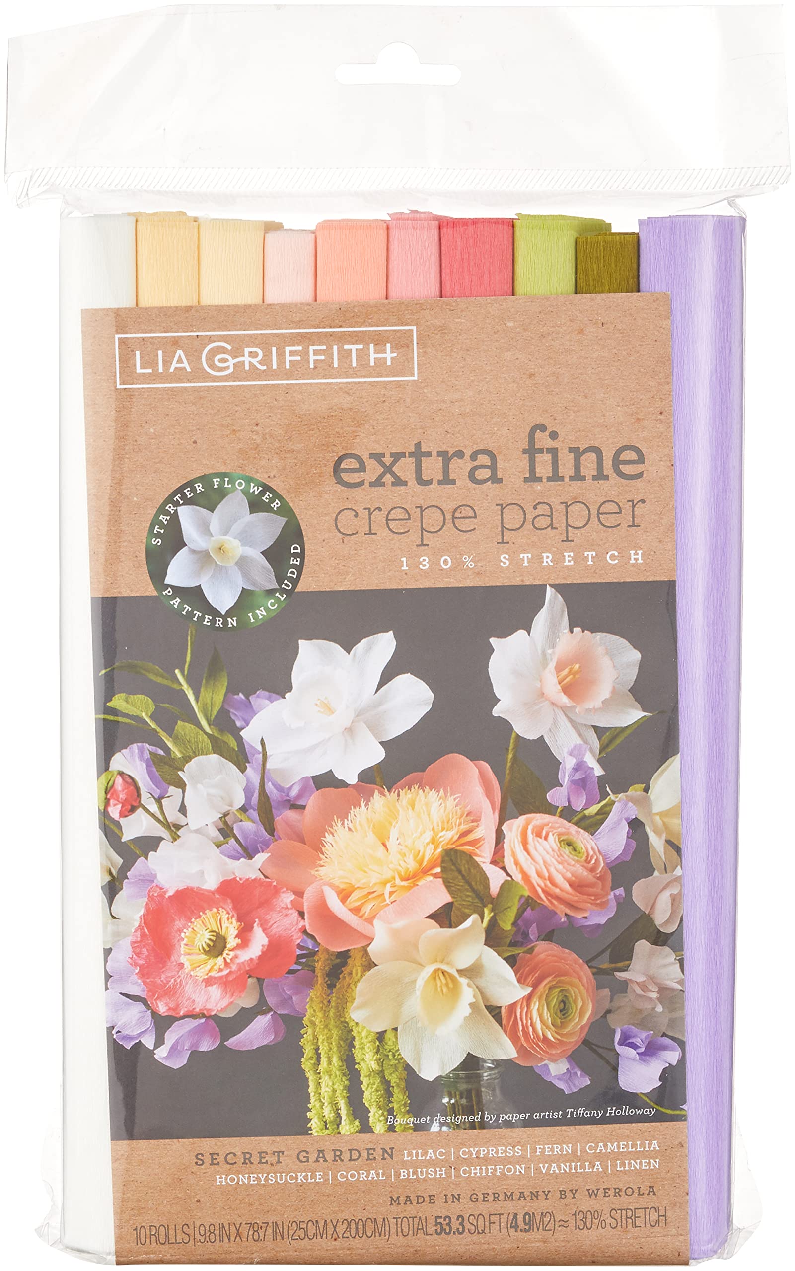 Creativity Inspired Lea Griffith Extra Fine Crepe Paper, Secret Garden Colours, 10 Rolls, 25cm x 100cm, Children Art Activities, Scrapbooking, Ideal for Hobbyists and Professional Crafters, Adults