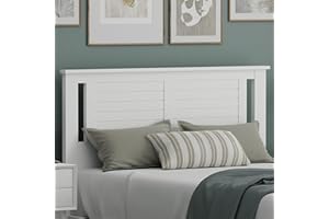ComfIQ Serene Poplar Wood Full Size Headboard in White, Modern Farmhouse Panel with Horizontal Scoring, Casual Coastal Style, Easy Assembly, Quality Materials