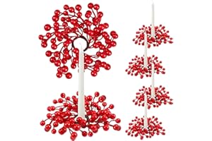 Giegxin 6 Pcs Christmas Taper Candle Rings Wreath with Burgundy Red Berry 1.25" Inner Diameter Mini Artificial Cedar Pine Garland Candle Ring Holder for Christmas Wedding Home Table Centerpiece