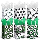 Aoriher 24 Pcs Soccer Party Favors Gift Bags with Tissue Paper, Sport Goodie Treats Bags Soccer Theme Candy Paper Bags for Birthday Party Supplies Kids Boys Girls