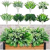 obbsie 16 Bunches Fake Plants Outdoor UV Resistant Artificial Bushes Green Boxwood Shrubs Faux Plastic Plants Greenery Stems for Spring Outdoor Garden Patio Front Porch Yard Home Decor