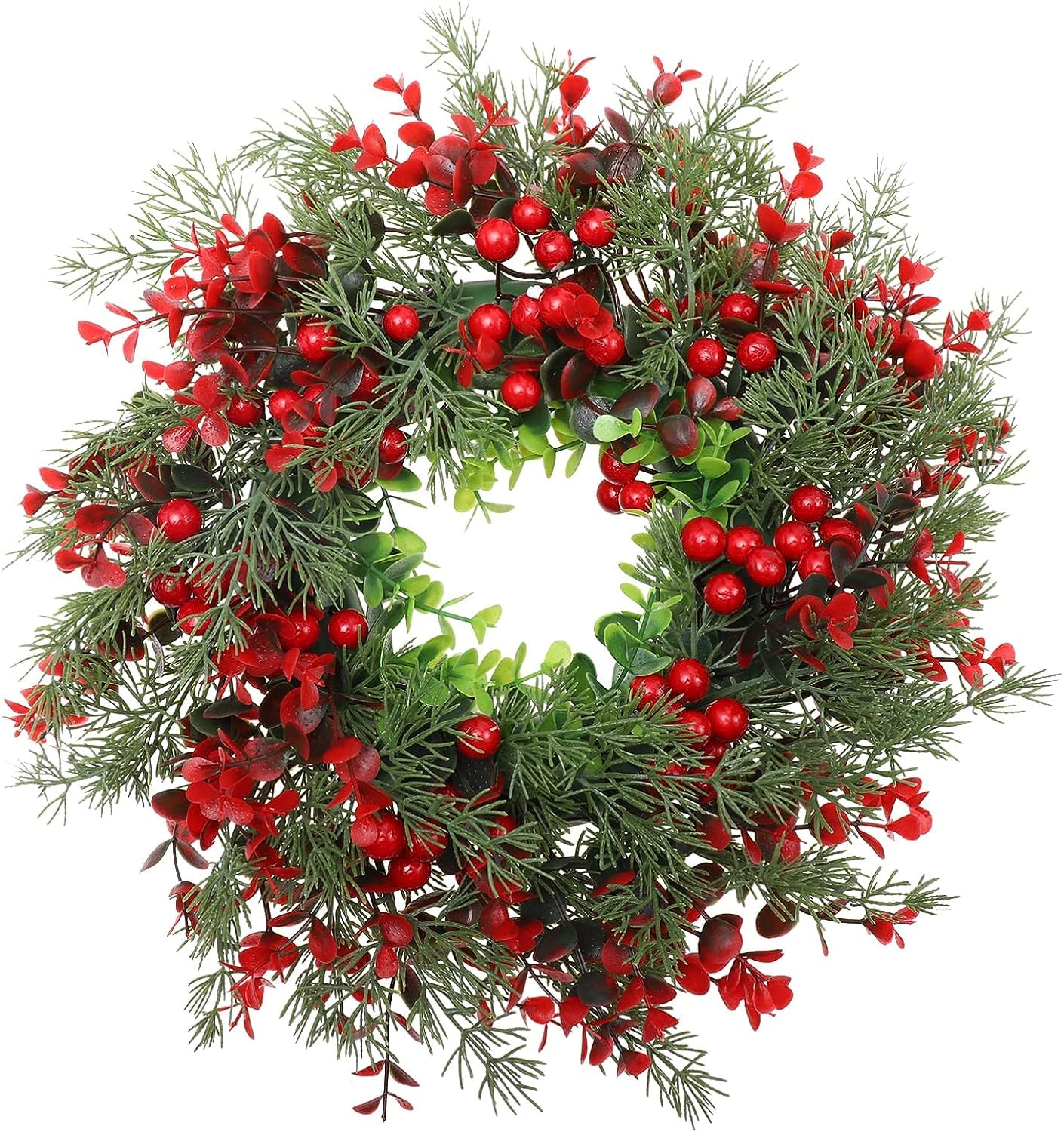 Christmas Wreath,RoadLoo Artificial Christmas Wreath Wreath with Red Berries Winter Decorative Wreath Advent Wreath Door Wreath for Christmas Indoor Outdoor Decor Home Front Door Hanging Wall Window