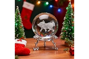 ZEERSHEE 60mm 3D Clear Piggy Crystal Ball with Stand Cute Animal Collectible Figurine Pig Zodiac Decor for Home Office