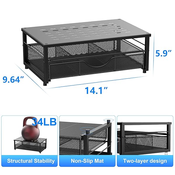 GIANOTTER COMPUTER MONITOR STAND RISER, DESK ORGANIZERS AND ACCESSORIES WITH DRAWER, OFFICE DESK ACCESSORIES & WORKSPACE DESKTOP ORGANIZERS STORAGE FOR PRINTER STAND (BLACK)