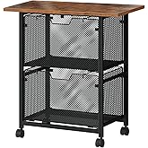 HOOBRO Rolling File Cart, 2 Drawer File Cabinet with 24'' Extended Desktop, Under Desk Mobile Small Filing Cabinet Storage Cart, Printer Stand Utility Cart, for Home Office, Rustic Brown BF41WJ01