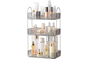 akinbas 3 Tier Bathroom Organizer Countertop Makeup Perfume Tray Skincare Organizer for Bathroom Dresser Vanity (Grey)